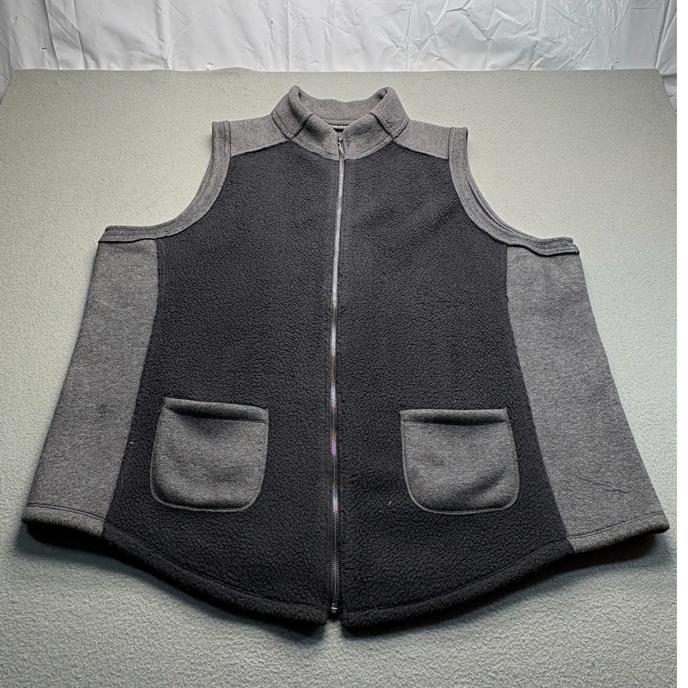 Susan‎ Graver Weekend Fleece Vest Womens 3X Gray Black Full Zip Mock Neck
